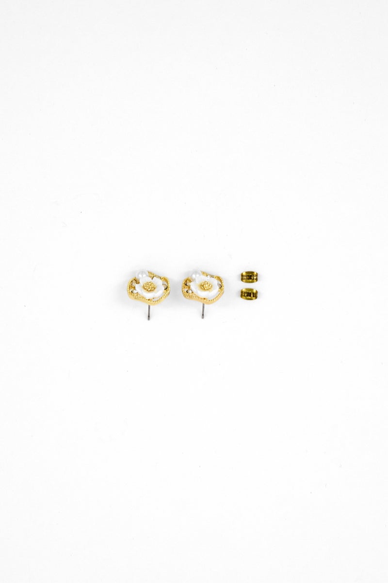 Caracol Women Fashionable Stud Earrings, Gold/White - Image 3