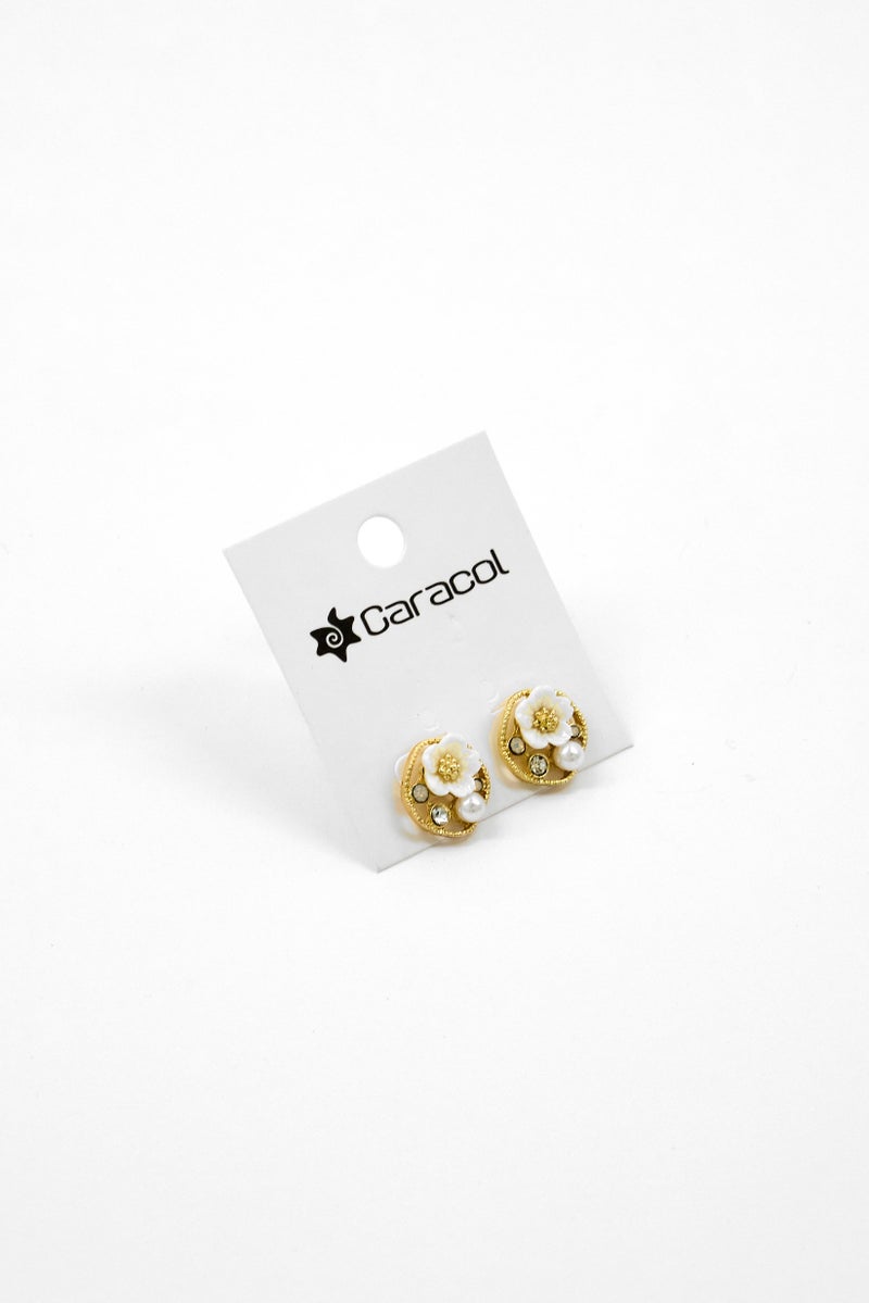 Caracol Women Fashionable Stud Earrings, Gold/White - Image 1