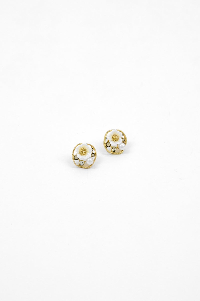 Caracol Women Fashionable Stud Earrings, Gold/White - Image 2
