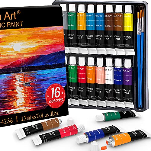 Aen Art Acrylic Paint Set for Pumpkin Painting, 16 Colors Painting Supplies for Canvas Wood Fabric Ceramic Crafts, Non Toxic&Rich Pigments for Beginners - Image 1