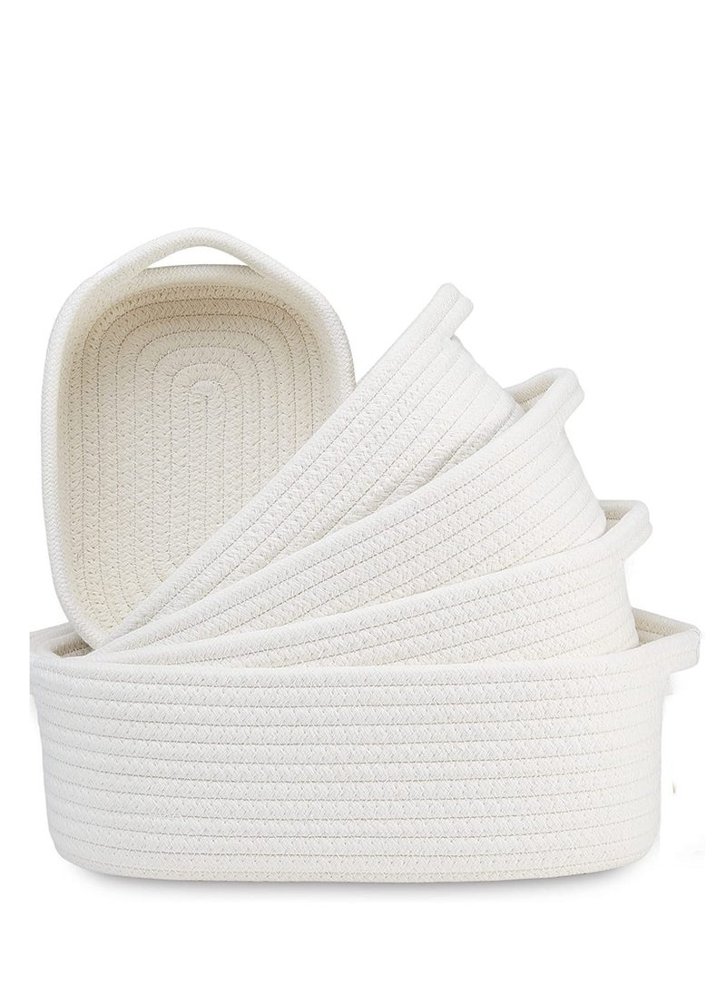 MIXDE Rectangular Storage Basket-5-Piece Natural Cotton Rope Woven Organizer Basket, Dog Toy Basket, Cat Toy Box, Bathroom Organizer 