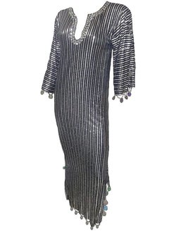 Generic Belly Dance  Dancing Outfit  Galabeya  Handmade Bellydance Women (Black x Silver)  - Image 1