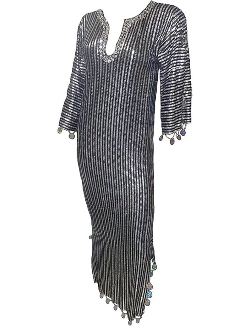 Generic Belly Dance  Dancing Outfit  Galabeya  Handmade Bellydance Women (Black x Silver)  - Image 1