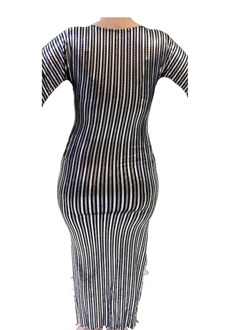 Generic Belly Dance  Dancing Outfit  Galabeya  Handmade Bellydance Women (Black x Silver)  - Image 2