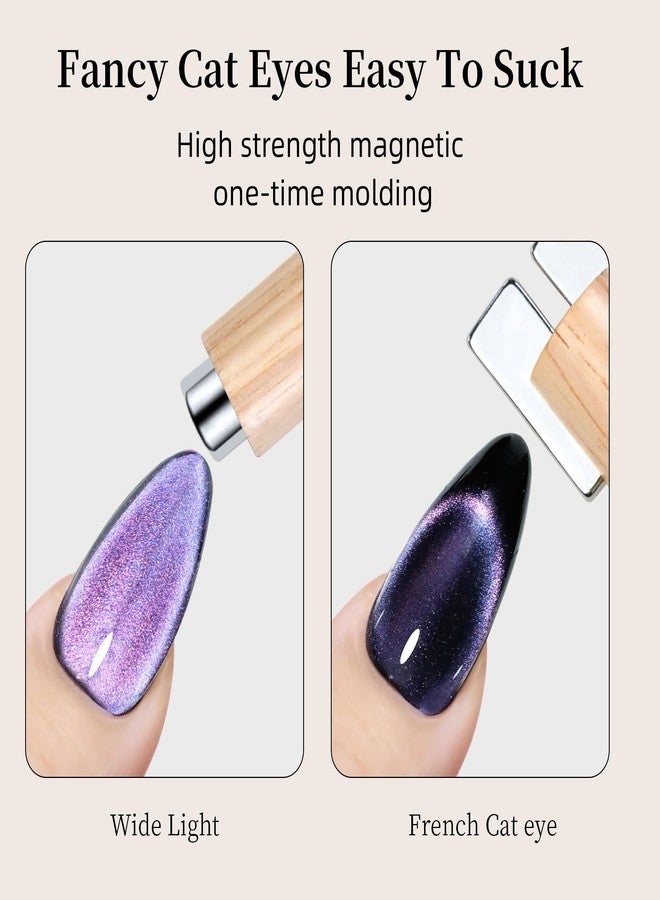 SILPECWEE 4 in 1 Nail Magnet, Multifunctional Cat Eye Magnet for Nails Gel Nail Polish Magnet Stick Wooden Magnetic Nail Polish Tools for Cat Eye Nail Art Design - Image 3