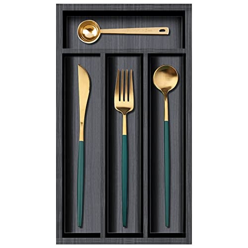 Ayiaren Small Cutlery Tray Narrow Wooden Silverware Organizer 12"x6.7" Spoon Kitchen Utensil Holder for Drawer Divider Bamboo Cutlery Drawer Organizers Storage Black Wood Silverware Tray Flatware Organizer - Image 1