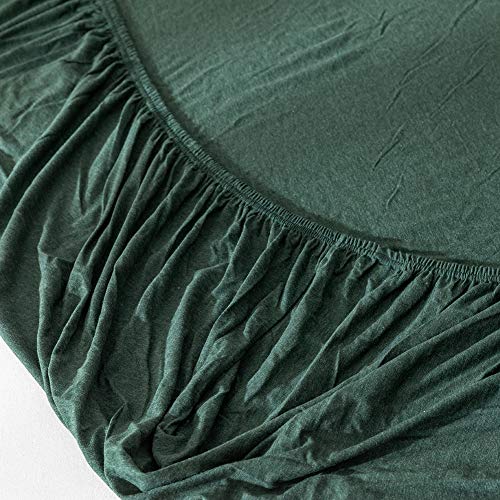 DONEUS Jersey Knit Cotton Fitted Sheet 3 Piece - Ultra Soft, Wrinkle Free and Breathable, 15 Inches Deep Pocket Elastic Sheets with 2 Pillowcases, Solid Forest Green Queen - Image 5