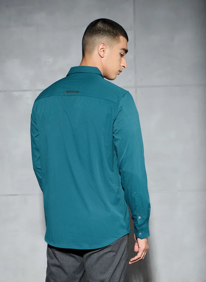 Technosport Technosport Men Solid Slim Fit Spread Collar Shirt