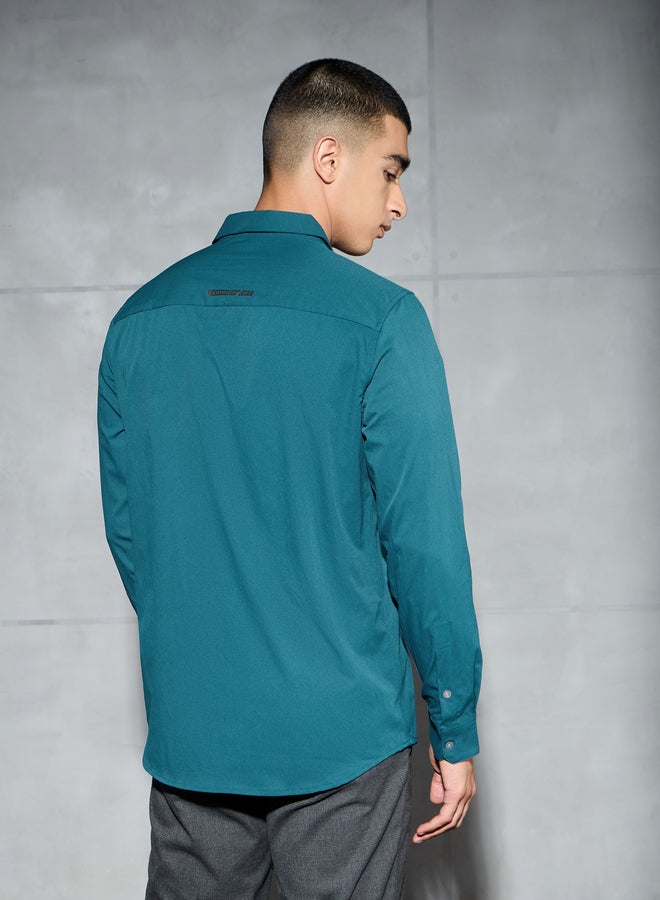 تكنوسبورت قميص رجالي تكنوسبورت بقصة ضيقة وياقة واسعة - Image 3