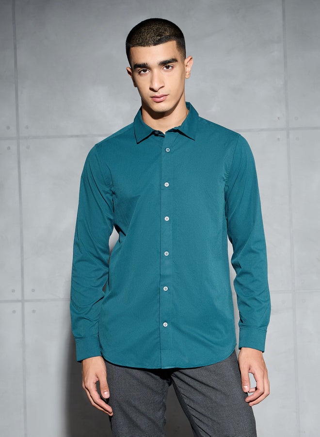 تكنوسبورت قميص رجالي تكنوسبورت بقصة ضيقة وياقة واسعة - Image 1