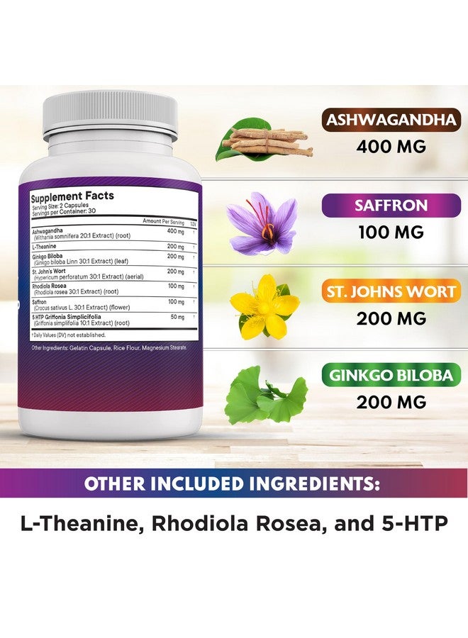 NEW AGE Saffron Supplements with Ashwagandha - Support with L-Theanine, Ginkgo Biloba, St. John's Wort, Rhodiola Rosea & 5-HTP - Saffron 120 Count - Image 3