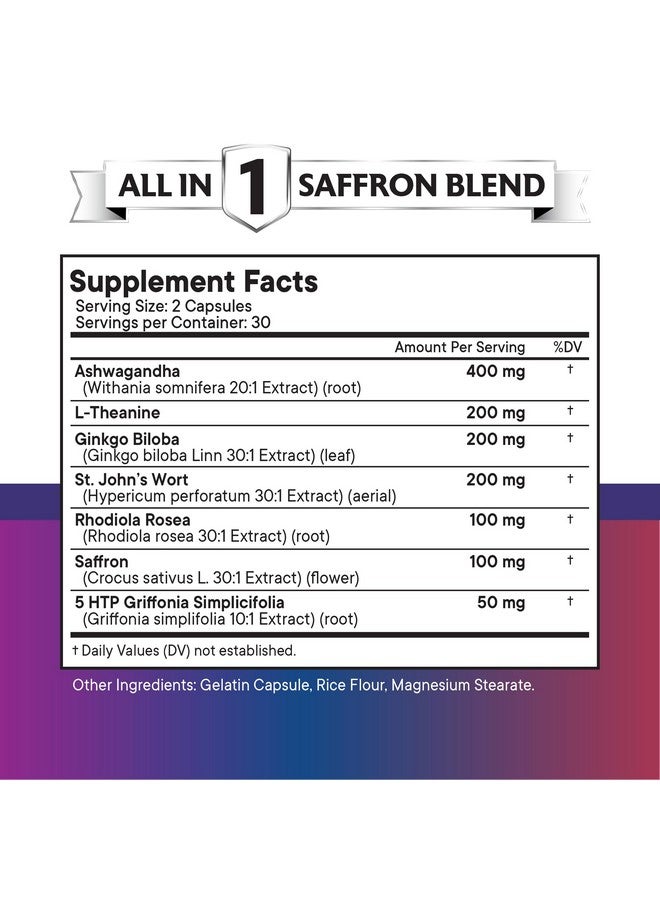 NEW AGE Saffron Supplements with Ashwagandha - Support with L-Theanine, Ginkgo Biloba, St. John's Wort, Rhodiola Rosea & 5-HTP - Saffron 120 Count - Image 2