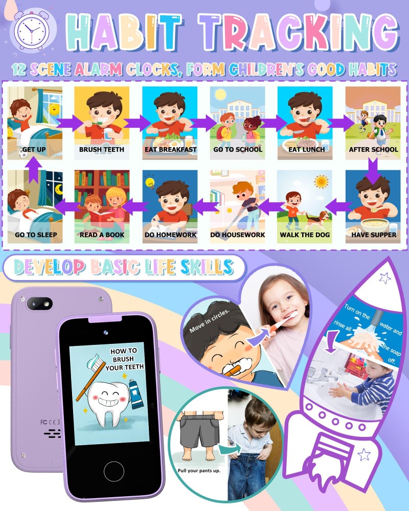 Vimorg Kids Smart Phone Gifts for Girls 6-8 Year Old,Touchscreen Toy Cell Phone with Multi APPs 8G TF Card for Learning Play Christmas Birthday Gifts for Girls Age 3 4 5 6 7 8 9 - Image 5