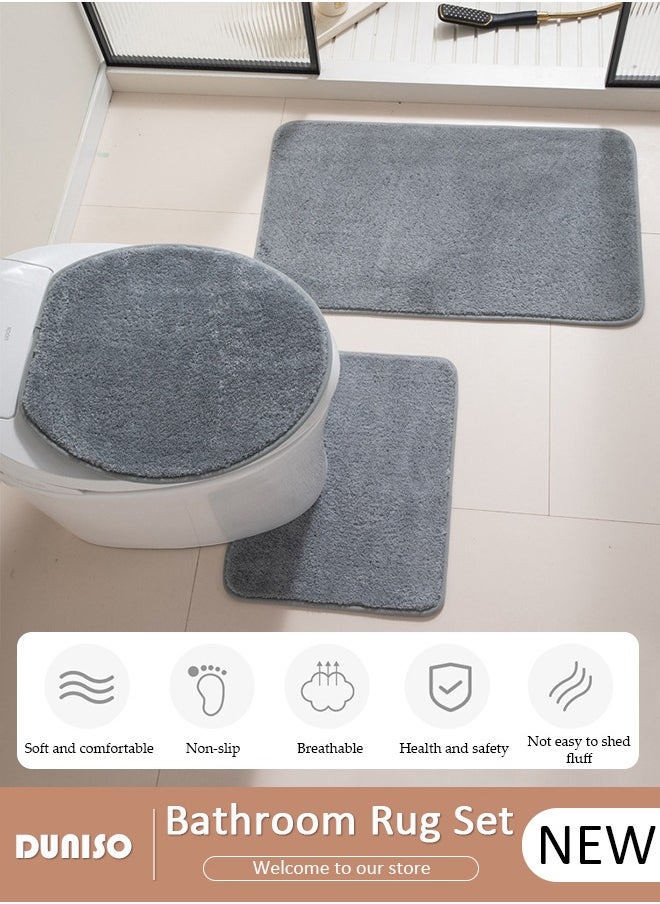 DUNISO 3 Piece Bathroom Rug Set Includes Bath Rug, Contour Mat and Toilet Lid Cover, Super Soft Water Absorbent & Non-Slip Bath Mats for Bathroom Floor, Tub and Shower Room, Machine Washable  - Image 1