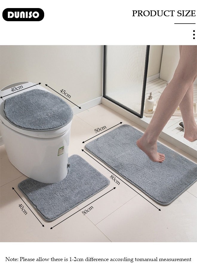 DUNISO 3 Piece Bathroom Rug Set Includes Bath Rug, Contour Mat and Toilet Lid Cover, Super Soft Water Absorbent & Non-Slip Bath Mats for Bathroom Floor, Tub and Shower Room, Machine Washable  - Image 4