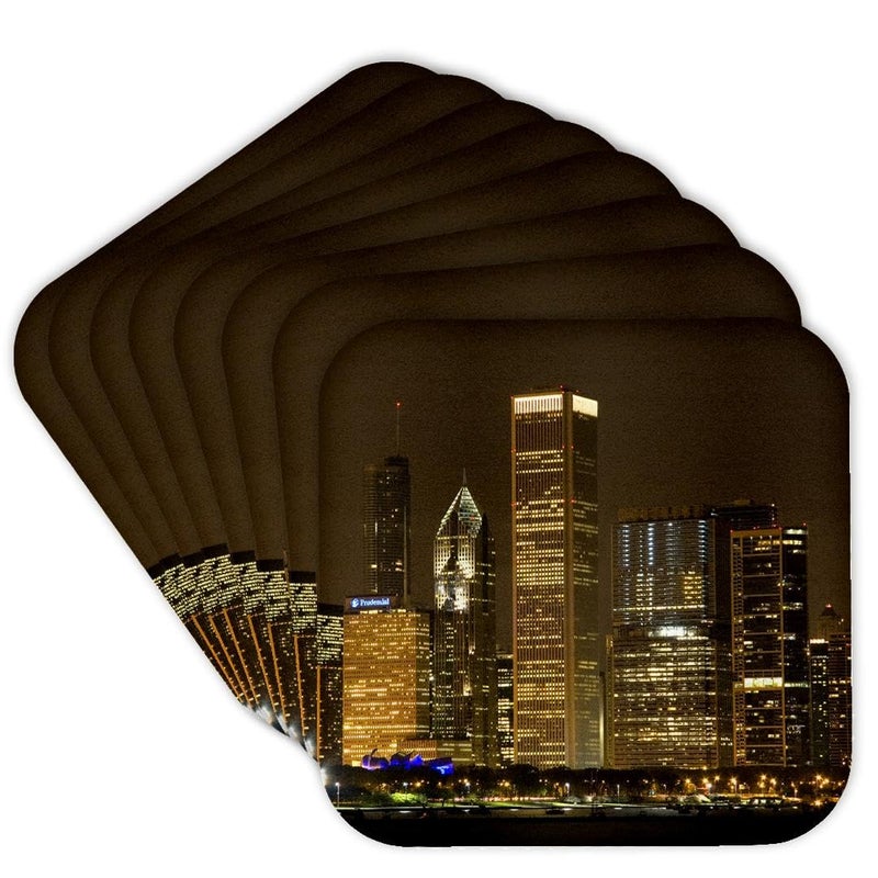 3dRose Chicago Skyline at Night Illinois Us14 Dfr0127 David R Frazier Soft Coasters Set of 8 CST_90191_2