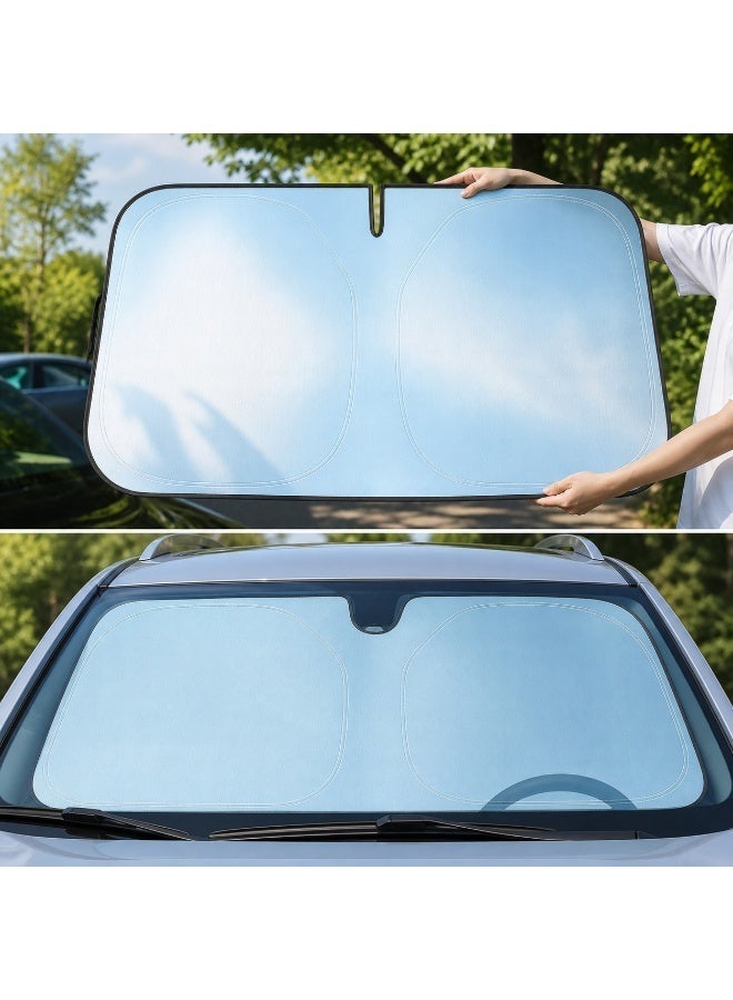 Foldable Car Windshield Sunshade 145 × 80 cm, Titanium Silver Reflective Front Window Cover with Oxford Fabric, Heat Insulation and UV Protection - Image 1