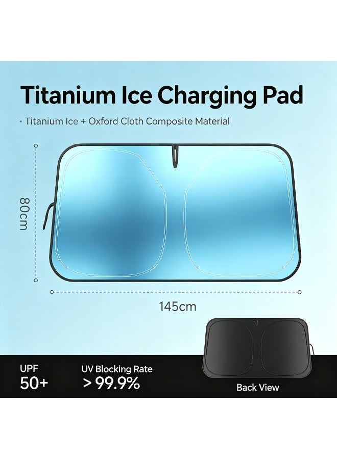 Foldable Car Windshield Sunshade 145 × 80 cm, Titanium Silver Reflective Front Window Cover with Oxford Fabric, Heat Insulation and UV Protection - Image 2