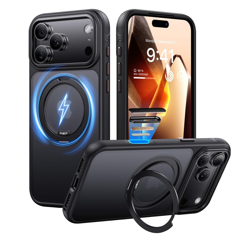 ohbox iPhone 17 Pro Max Case with Stand, Strong Magnetic i Phone 17 Pro Max Case, Compatible with MagSafe, Drop Protection 17 Pro Max Cover Slim Translucent Matte Phone Case for iPhone 17 Pro Max - Image 1