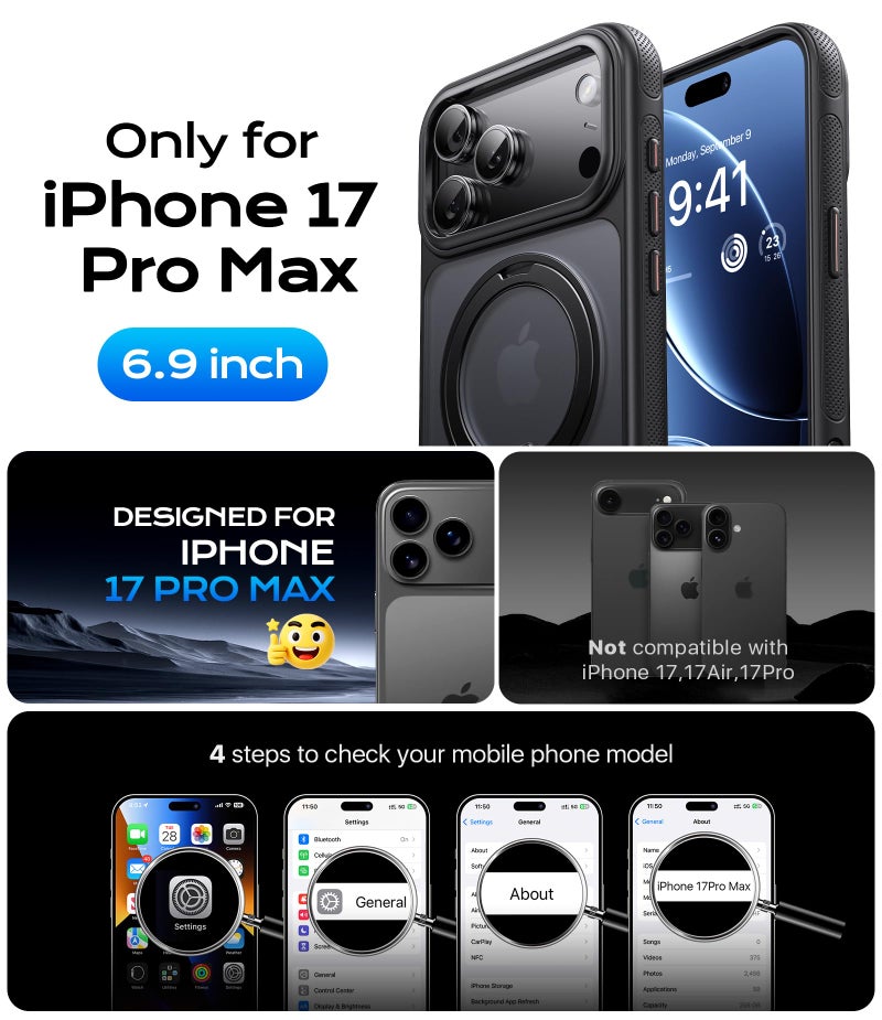 ohbox iPhone 17 Pro Max Case with Stand, Strong Magnetic i Phone 17 Pro Max Case, Compatible with MagSafe, Drop Protection 17 Pro Max Cover Slim Translucent Matte Phone Case for iPhone 17 Pro Max - Image 2