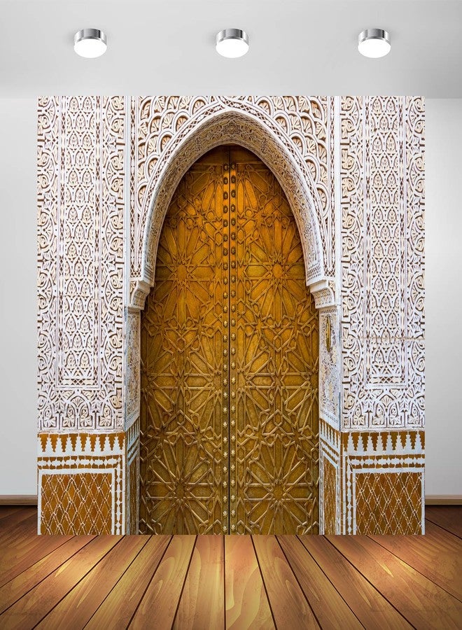 بيليكو خلفية قماشية من بيلكو، مقاس 7 × 5 قدم، بتصميم قصر مغربي، بنمط معماري شرق أوسطي، خلفية باب قصر مغربي، زينة حفلات مغربية، دعائم تصوير أعياد الميلاد، دعائم استوديو تصوير - Image 1