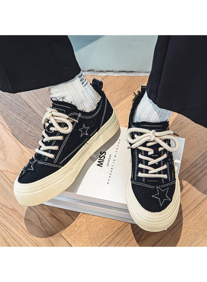 NIBEMINENT Men's Canvas Sneakers, Vintage Distressed Star Design Skate Shoes With Good Traction  - Image 3