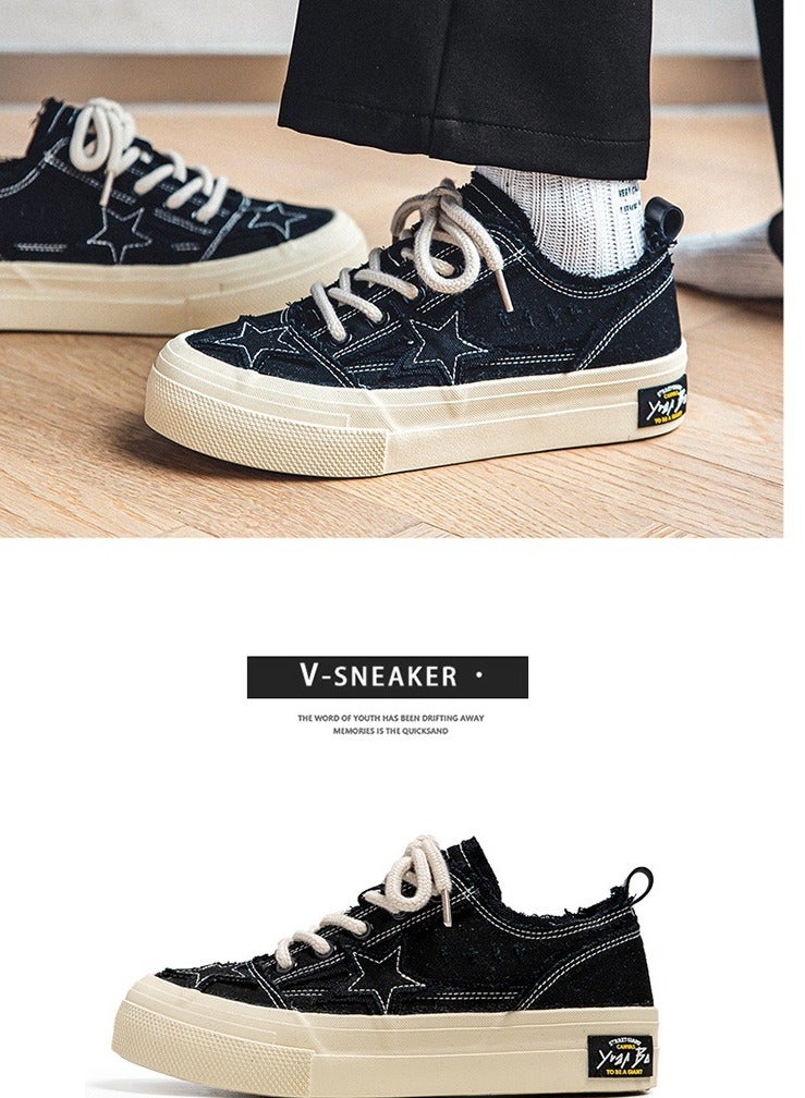 NIBEMINENT Men's Canvas Sneakers, Vintage Distressed Star Design Skate Shoes With Good Traction  - Image 4
