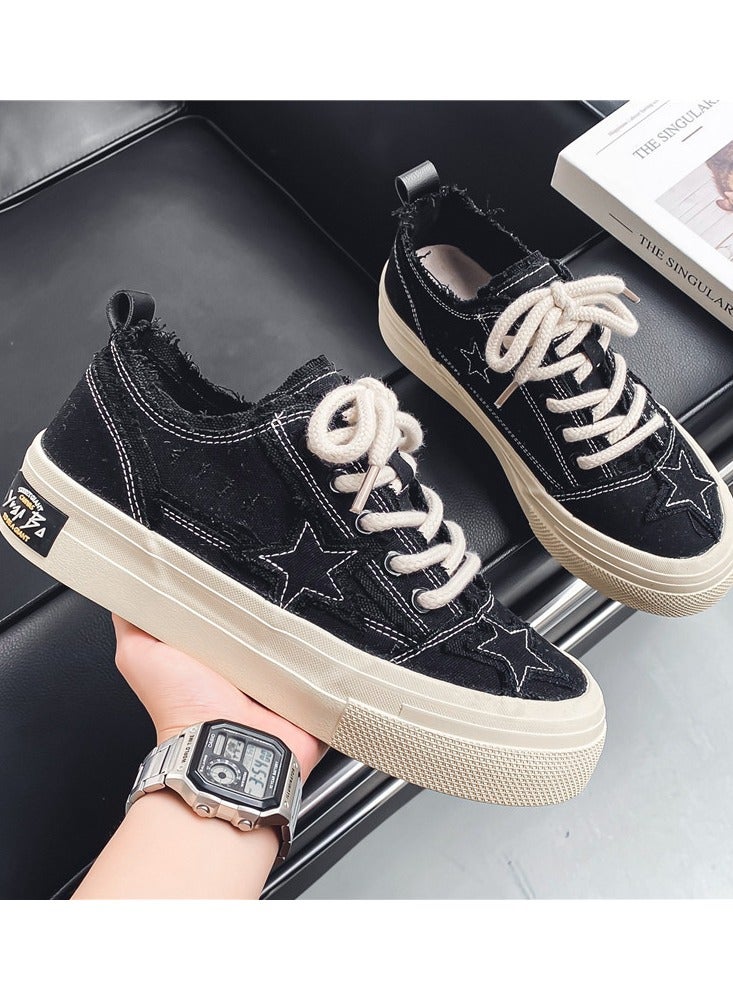 NIBEMINENT Men's Canvas Sneakers, Vintage Distressed Star Design Skate Shoes With Good Traction  - Image 1