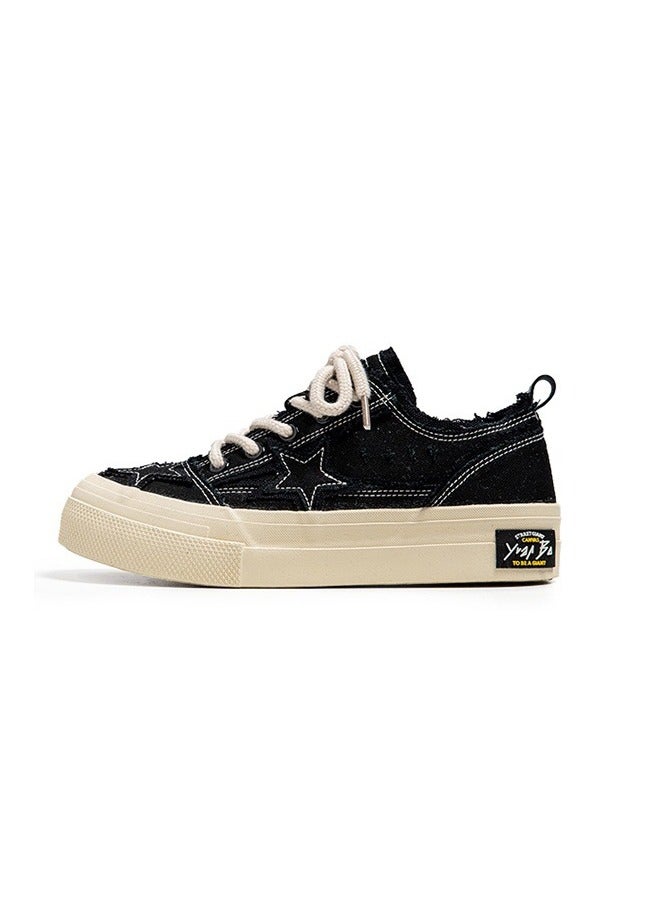 NIBEMINENT Men's Canvas Sneakers, Vintage Distressed Star Design Skate Shoes With Good Traction  - Image 2