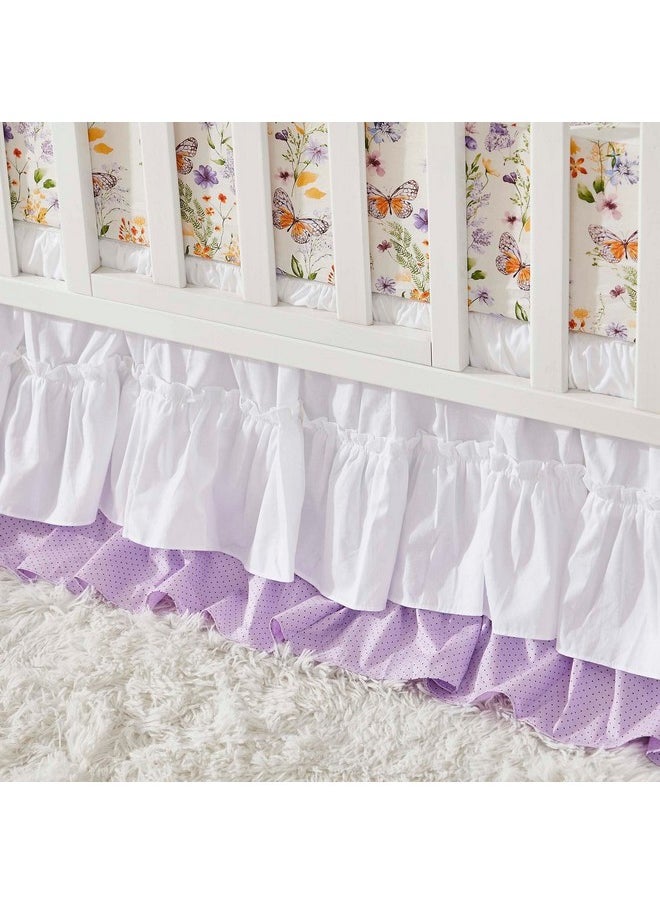Brandream Luxury Softer Thicker Crib Sheets Set Cotton Wildflower Butterfly Printed Toddler Sheets For Baby Girls Breathable Comfy Durable 28"X52" Purple Pink Sage Green White  - Image 4