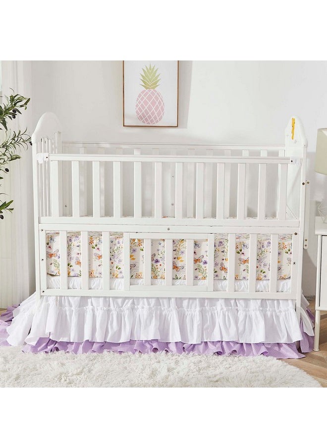 Brandream Luxury Softer Thicker Crib Sheets Set Cotton Wildflower Butterfly Printed Toddler Sheets For Baby Girls Breathable Comfy Durable 28"X52" Purple Pink Sage Green White  - Image 5