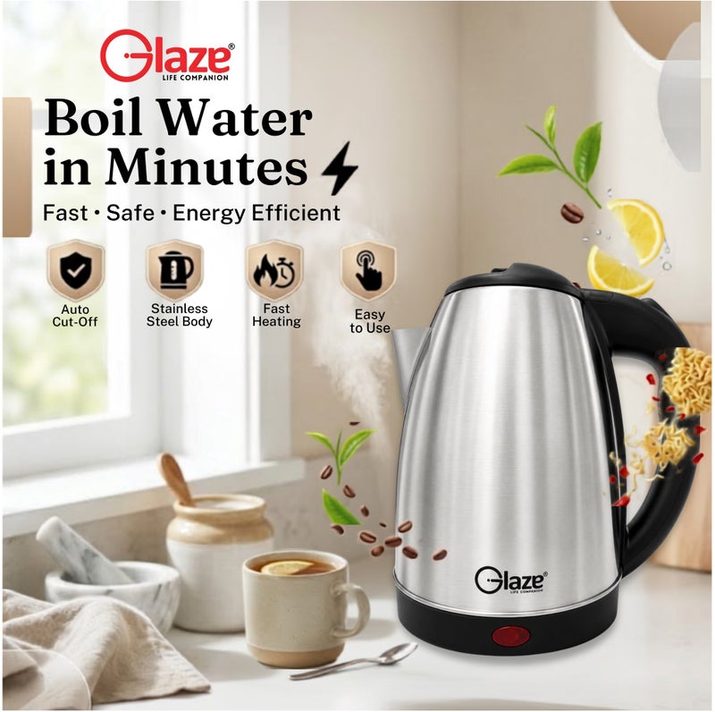 Glaze Electric Kettle 1.8L 1500W Stainless Steel Fast Boil Water Kettle with Auto Shut-Off, Dry Boil Protection, 360° Rotating Base, Food Grade 304 Stainless Steel, Tea Coffee Water Boiler, GLK180, Silver/Black - Image 5