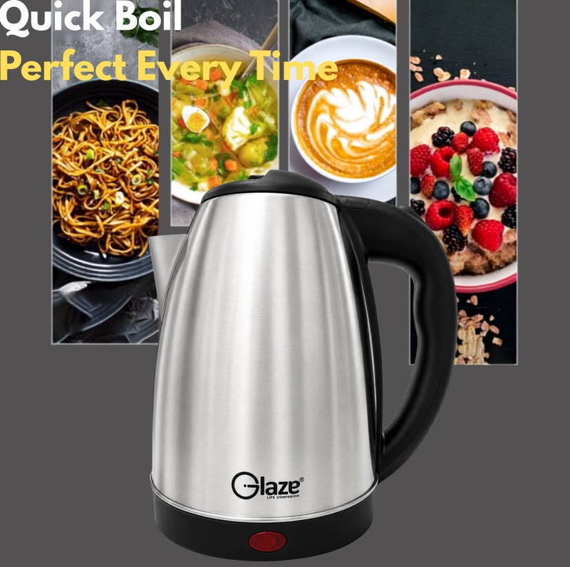 Glaze Electric Kettle 1.8L 1500W Stainless Steel Fast Boil Water Kettle with Auto Shut-Off, Dry Boil Protection, 360° Rotating Base, Food Grade 304 Stainless Steel, Tea Coffee Water Boiler, GLK180, Silver/Black - Image 2