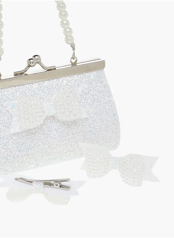 Flora Bella By Shoexpress Girls 3-Piece Bow Embellished Handbag And Hairclip Set Ramadan Collection