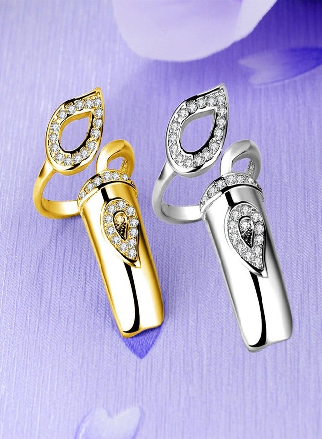 UPSTORE 4Pcs Women Fingernail Opening Ring Finger Nail Ring Knuckle Rhinestone Cover Tip Nail Cap Loop Ring for Women Nail Art Charm Fingernail Accessories (Gold) - Image 4