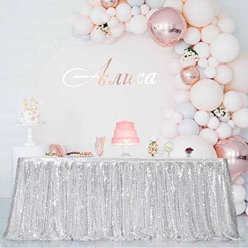 Eternal Beauty Eternal Beauty 9ft Sequin Table Skirt For Party Wedding Birthday Baby Shower Holiday Decoration L9ft H 30in Silver