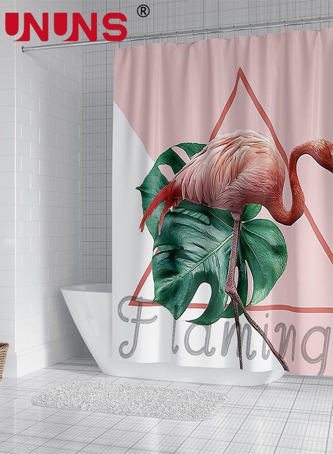 UNUNS ستارة دش، ستائر فلامنجو لطيفة، 71x71 بوصة ستائر حمام فنية حديثة بوهيمية، مجموعة ملحقات حمام وردية - Image 2