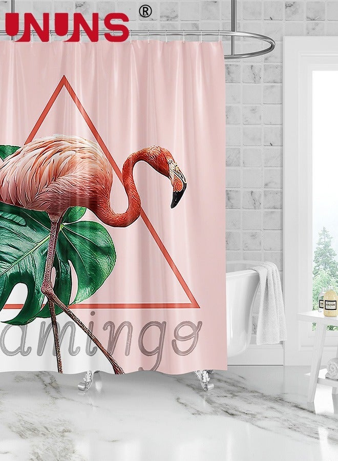 UNUNS ستارة دش، ستائر فلامنجو لطيفة، 71x71 بوصة ستائر حمام فنية حديثة بوهيمية، مجموعة ملحقات حمام وردية - Image 1