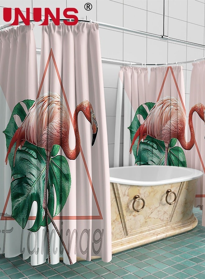 UNUNS ستارة دش، ستائر فلامنجو لطيفة، 71x71 بوصة ستائر حمام فنية حديثة بوهيمية، مجموعة ملحقات حمام وردية - Image 3
