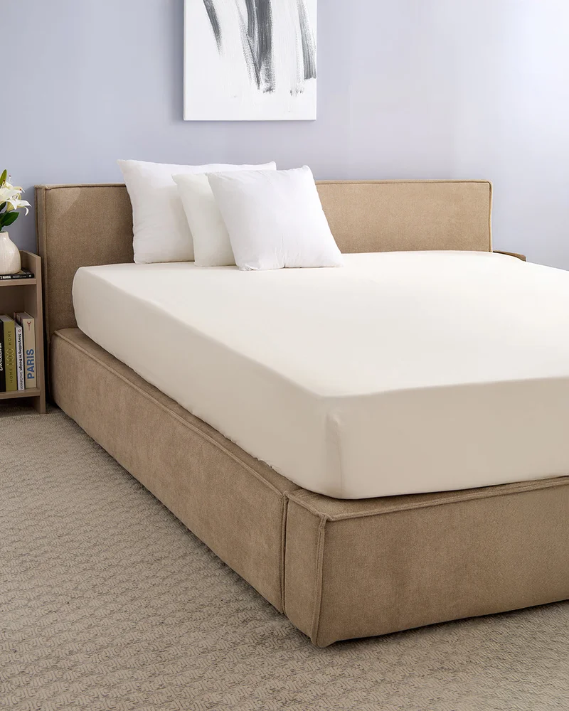 REDTAG Ivory Plain Cotton Fitted Sheet (210 x 180 cm)