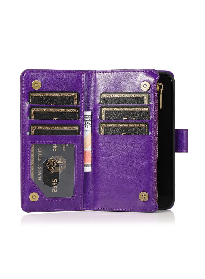 Zaboon Case For iPhone 13 Multifunctional Crazy Horse Texture Horizontal Flip Leather Case with 9 Card Slot & Holder & Zipper Wallet & Lanyard - Image 5