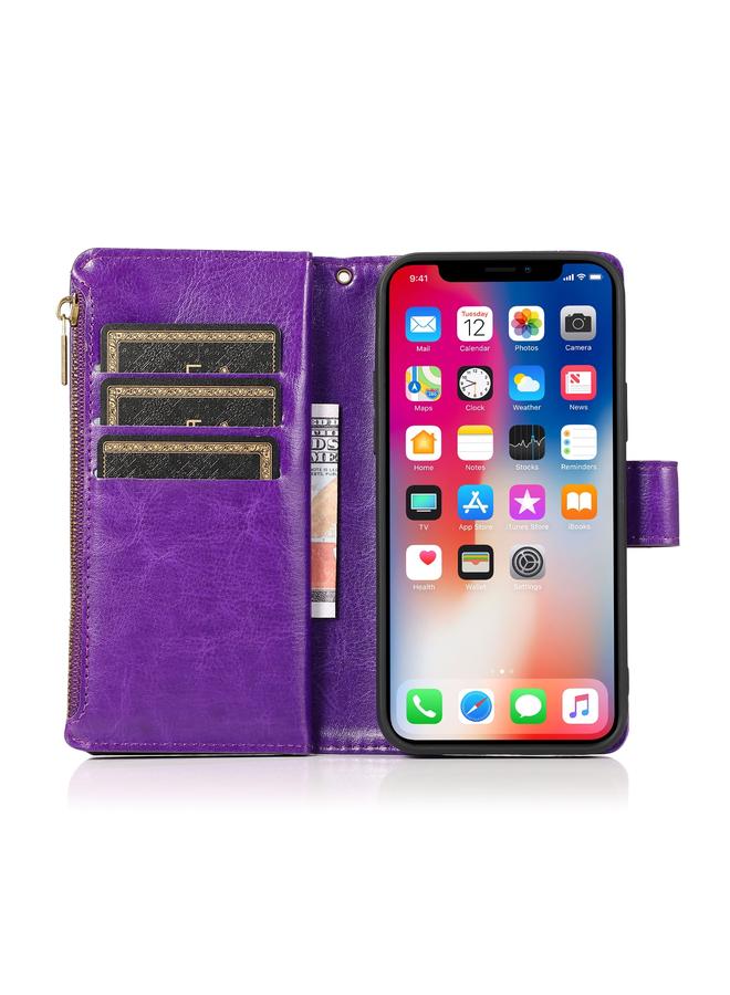 Zaboon Case For iPhone 13 Multifunctional Crazy Horse Texture Horizontal Flip Leather Case with 9 Card Slot & Holder & Zipper Wallet & Lanyard - Image 4