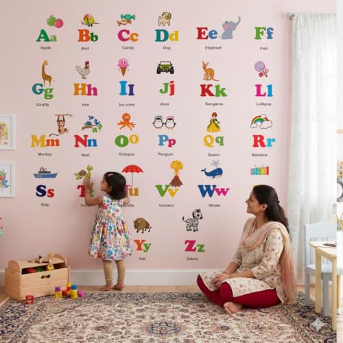 StickMe Alphabets - Baby Kids Learning Education Nursery, Pre School, Kindergarten Wall Sticker Decals (Multicolour, Self-Adhesive, Peel and Stick) (Large - 200 x 200 cm) - Image 1