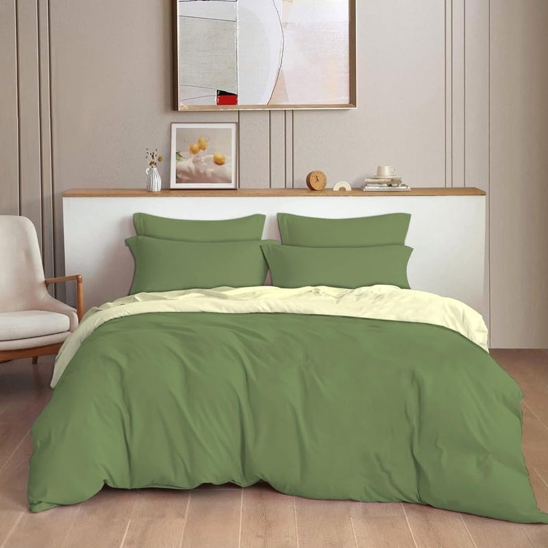 TIB Glace Cotton 140 GSM Plain King Size Bedsheet with 2 Pillow Covers Bedsheet for Double Bed 90X100 Inches for Home Hotel Guest Room Green Olive