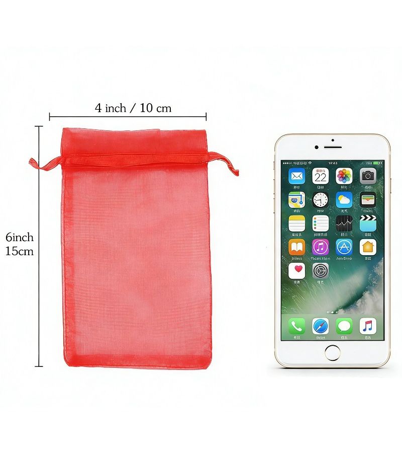 High End Translucent Red Organza Mesh Bag 21pcs Drawstring Jewelry Gift - Image 2