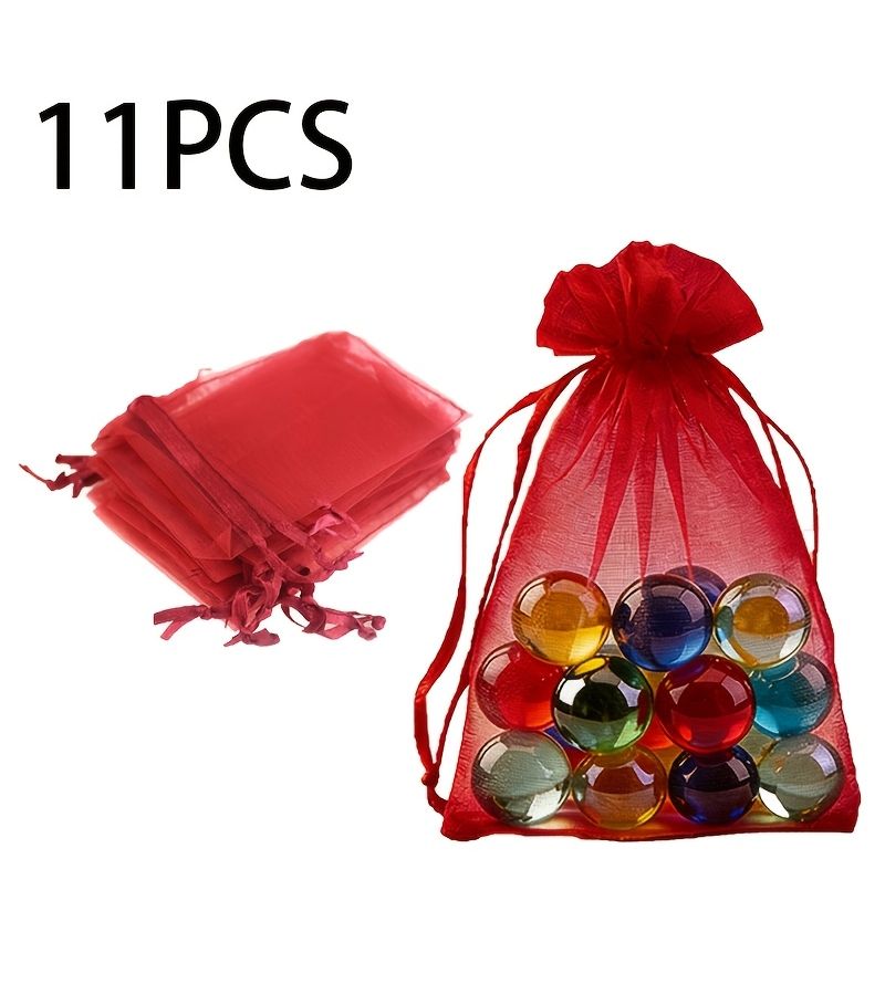 High End Translucent Red Organza Mesh Bag 21pcs Drawstring Jewelry Gift - Image 1