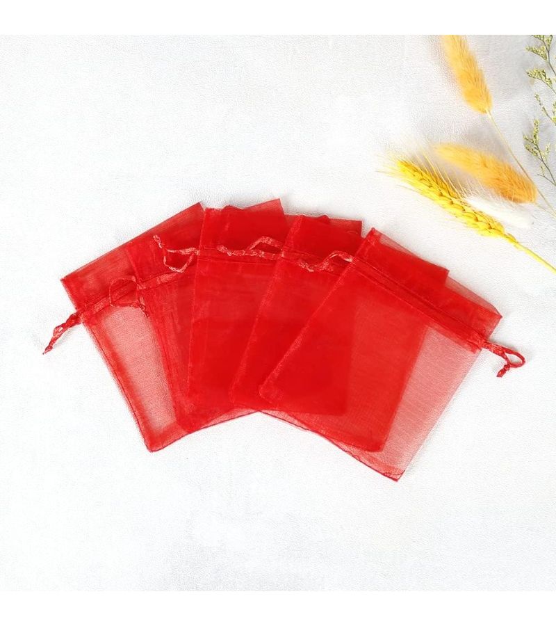 High End Translucent Red Organza Mesh Bag 21pcs Drawstring Jewelry Gift - Image 5