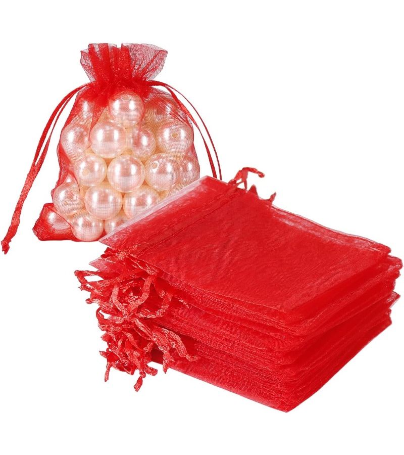 High End Translucent Red Organza Mesh Bag 21pcs Drawstring Jewelry Gift - Image 4