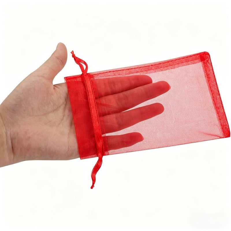 High End Translucent Red Organza Mesh Bag 21pcs Drawstring Jewelry Gift - Image 3