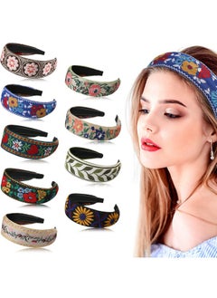 Geosar 9 Pack Boho Headband Embroidery Headband For Women Bohemia Handmade Wide Headbands Vintage Ethnic Style Hair Bands Hair Turban Floral Embroidered Headband For Girls Hair Accessories 9 Styles  - Image 1